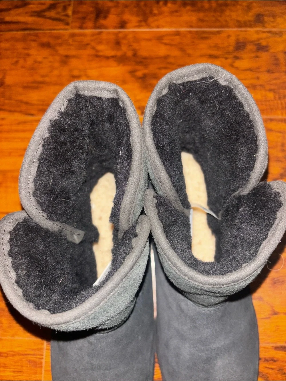 UGG 100% Wool KRISTIN Boots Black Suede Fur-Cuff Short Ankle Platform Booties
